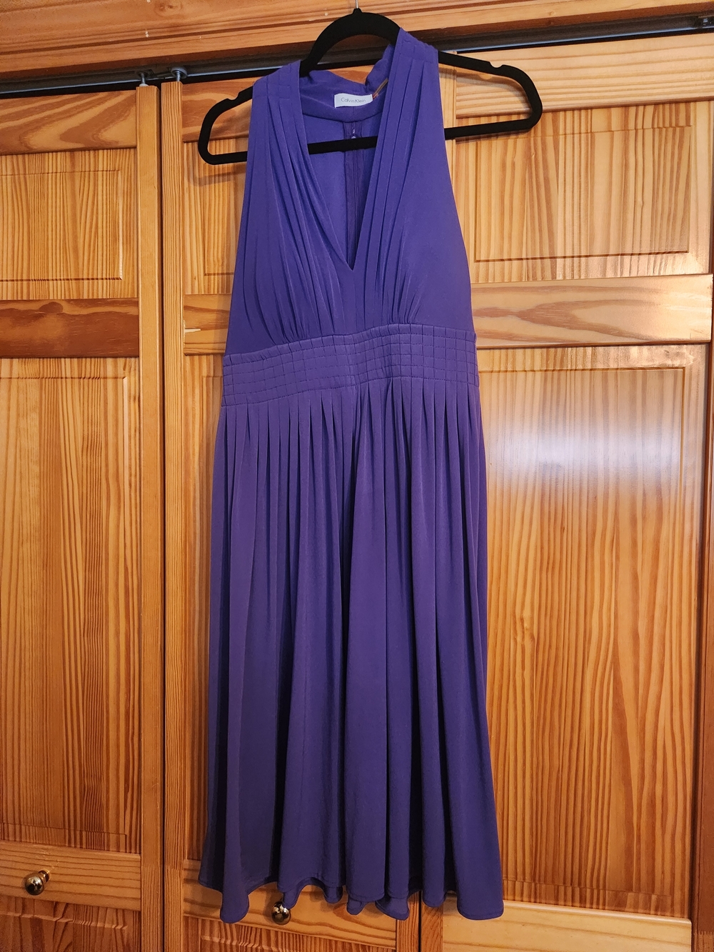 Calvin Klein Bombshell Purple Halter Pleated Fit And Flare Dress